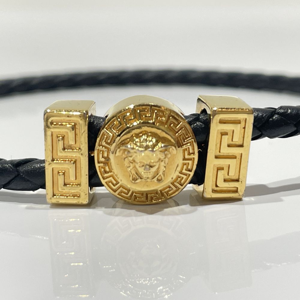 Gianni Versace(ジャンニ・ヴェルサーチ) メデューサ グレカ 編み込み 紐 ブレスレット GP/革 メンズ【中古AB】20240702