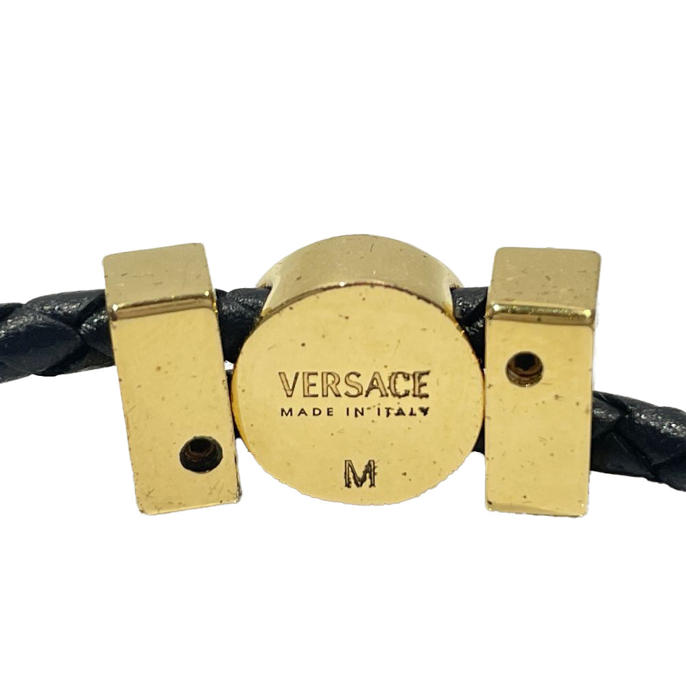 Gianni Versace(ジャンニ・ヴェルサーチ) メデューサ グレカ 編み込み 紐 ブレスレット GP/革 メンズ【中古AB】20240702