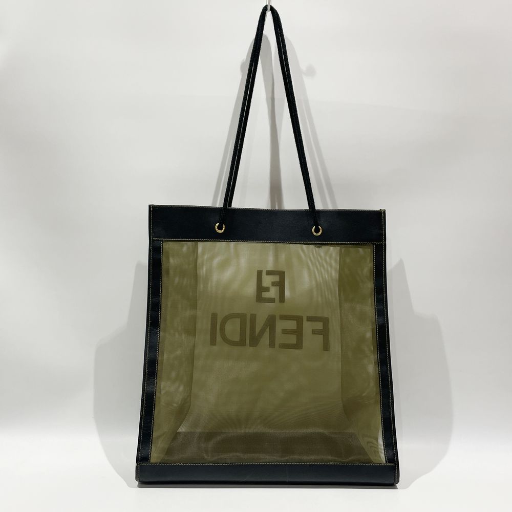 中古B/標準】FENDI フェンディ FFロゴ メッシュ 紐 編み込み ヴィンテージ レディース トートバッグ ブラック20475674