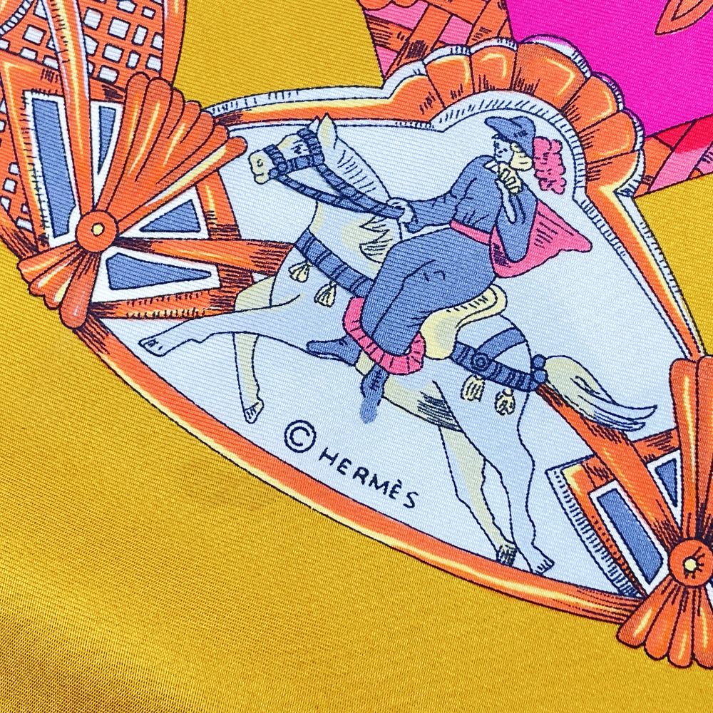 HERMES(エルメス) カレ90 TOURNEZ MANEGE メリーゴーラウンド アニマル 猫 鶏 馬 スカーフ シルク ユニセックス【中古AB】20240708