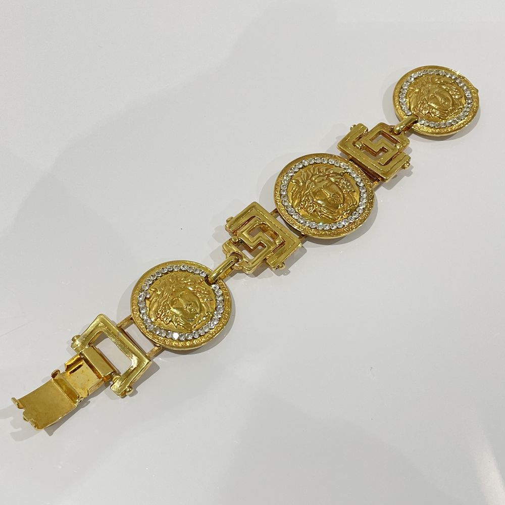 Gianni Versace(ジャンニ・ヴェルサーチ) メデューサ グレカ ヴィンテージ ブレスレット GP/ラインストーン レディース【中古B】20240705