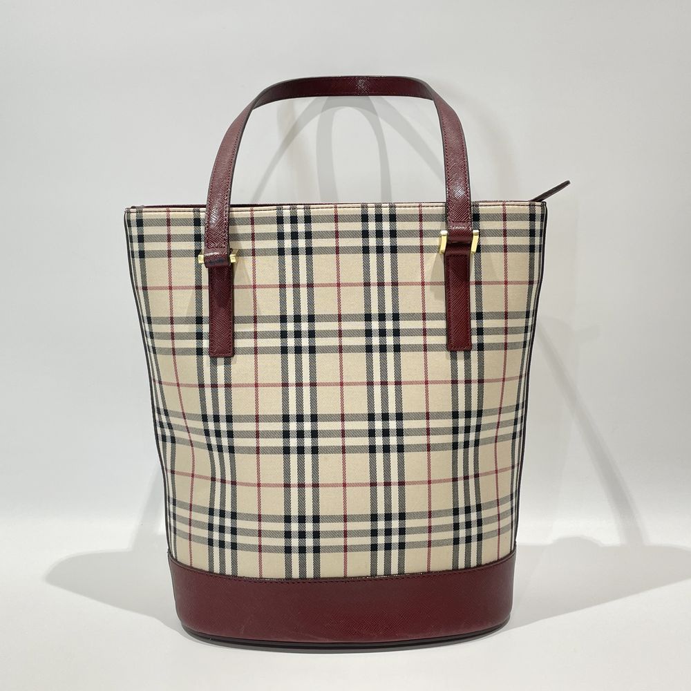 中古B/標準】BURBERRY バーバリー ロゴ チェック柄 スクエア型 レディース トートバッグ20476168