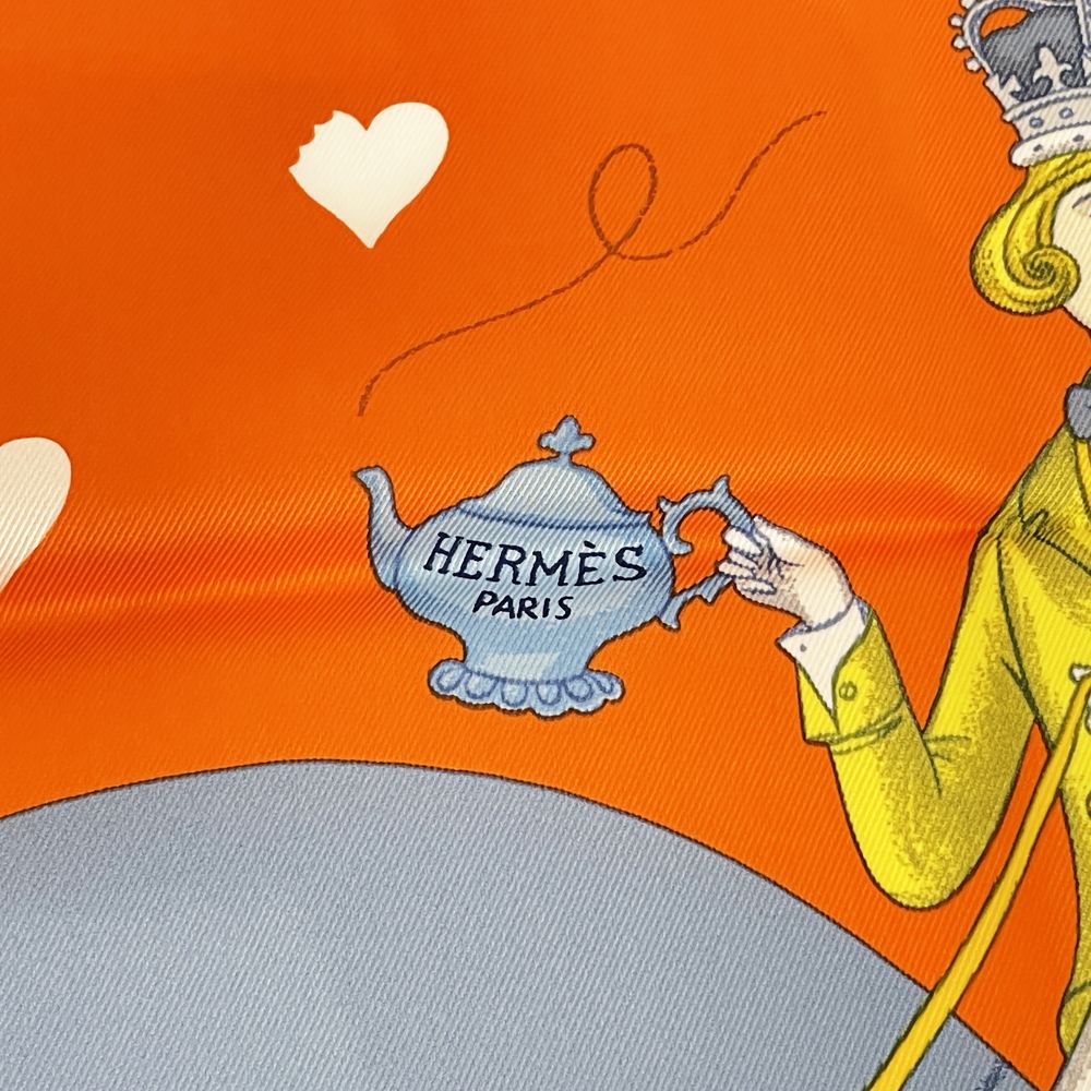 中古A/美品】HERMES エルメス カレ70 Tea Time ティータイム ハート ジョナサンバートン レディース スカーフ  オレンジ20476169