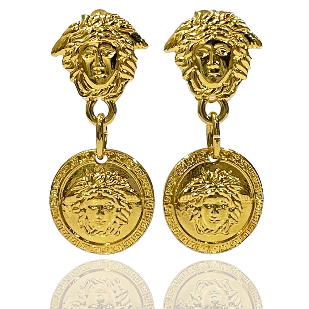 Gianni Versace(ジャンニ・ヴェルサーチ) メデューサ グレカ ドロップ ヴィンテージ イヤリング GP レディース【中古AB】20240705