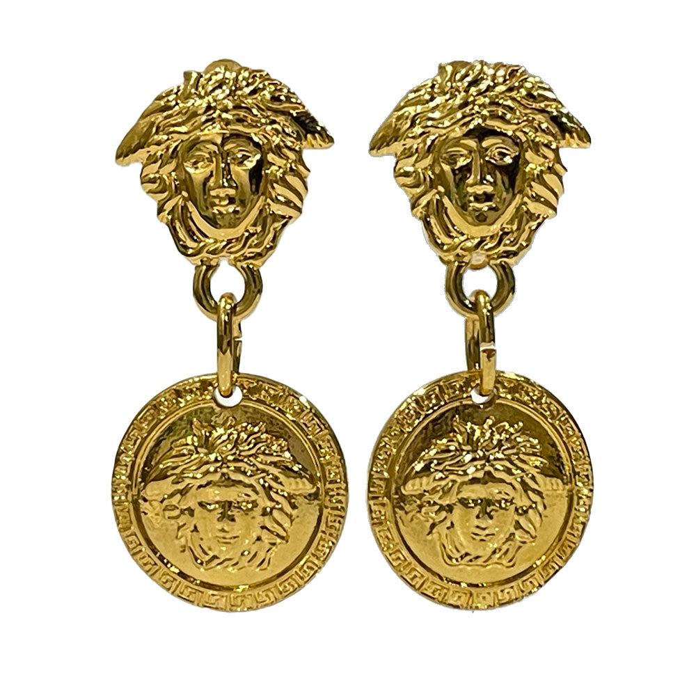 Gianni Versace(ジャンニ・ヴェルサーチ) メデューサ グレカ ドロップ ヴィンテージ イヤリング GP レディース【中古AB】20240705