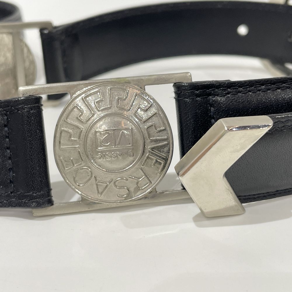 VERSACE(ヴェルサーチ) クラシック CLASSIC ロゴ ラウンド 90/36 ベルト レザー/メタル レディース【中古B】20240705