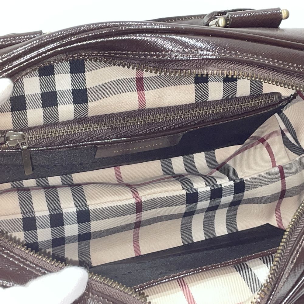 BURBERRY(バーバリー) ロゴ プレート 内部チェック ボーリングバッグ ミニ ハンドバッグ レザー レディース【中古AB】20240629