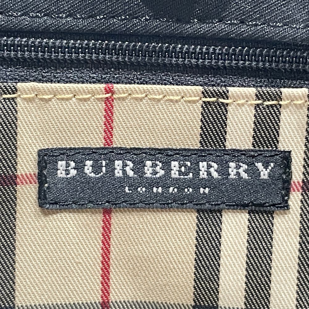 BURBERRY(バーバリー) ロゴ 刺繍 内部チェック ミニ スクエア型 トートバッグ キャンバス/レザー レディース【中古AB】20240629