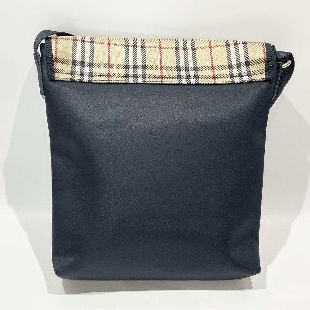 中古AB/使用感小】BURBERRY バーバリー ロンドン ロゴショルダー 一部チェック 斜め掛け ユニセックス ショルダーバッグ  ブラック20478603