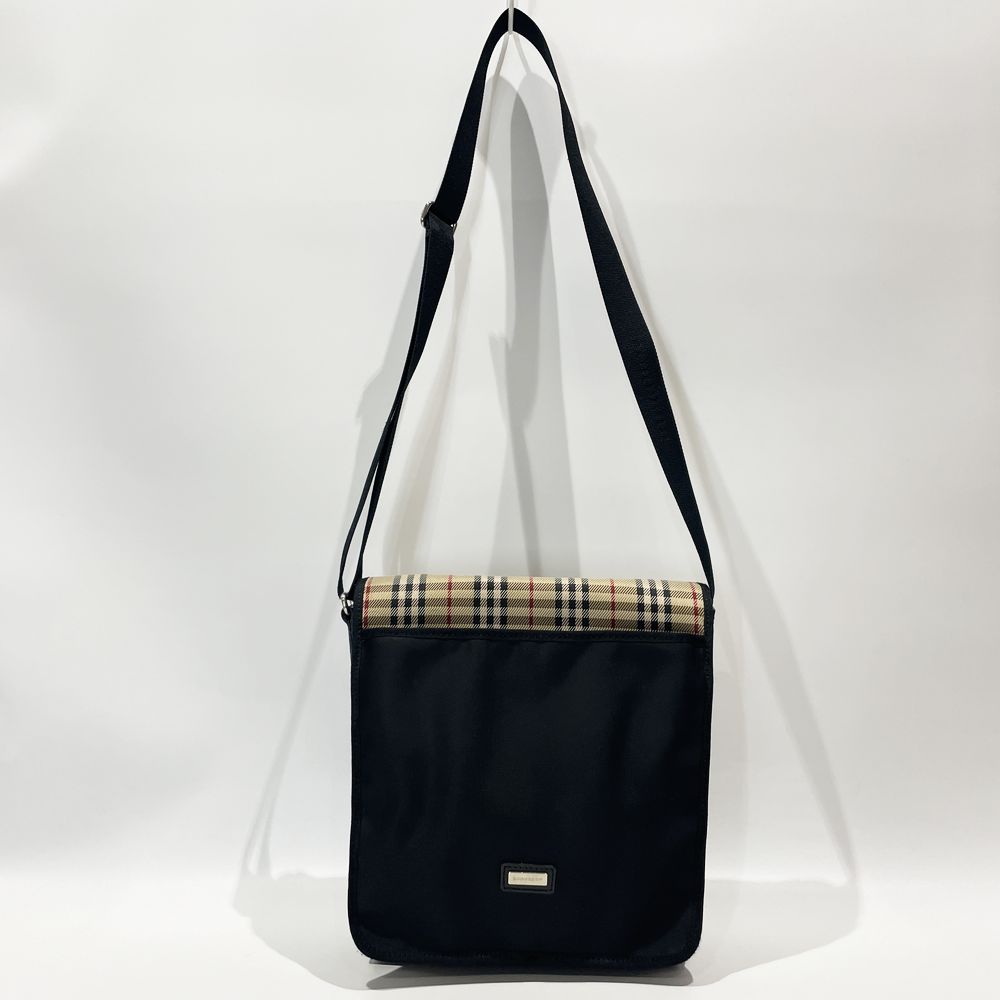 BURBERRY(バーバリー) ロンドン ロゴショルダー 一部チェック 斜め掛け ショルダーバッグ ナイロン/レザー ユニセックス【中古AB】20240707