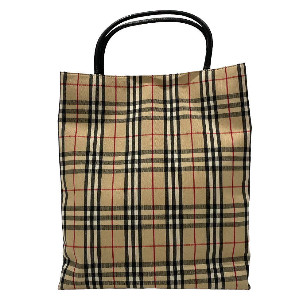 BURBERRY(バーバリー) ロンドン チェック スクエア型 トートバッグ キャンバス/レザー レディース【中古AB】20240707