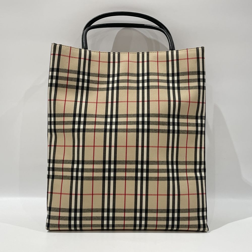 BURBERRY(バーバリー) ロンドン チェック スクエア型 トートバッグ キャンバス/レザー レディース【中古AB】20240707