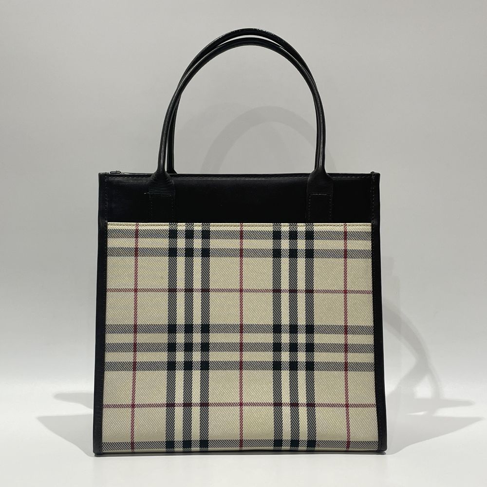 BURBERRY(バーバリー) ロゴ プレート チェック スクエア型 ミニ ヴィンテージ トートバッグ キャンバス/レザー レディース【中古AB】20240707