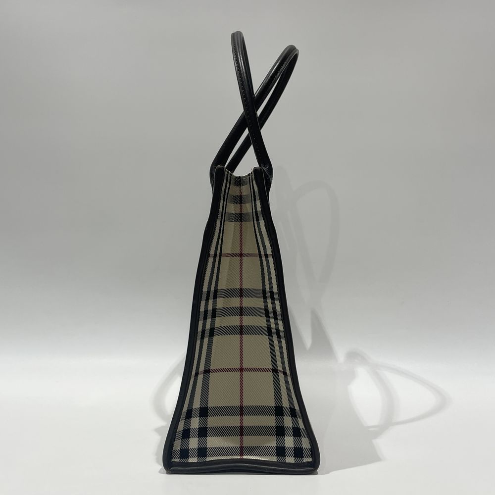 BURBERRY(バーバリー) ロゴ プレート チェック スクエア型 ミニ ヴィンテージ トートバッグ キャンバス/レザー レディース【中古AB】20240707