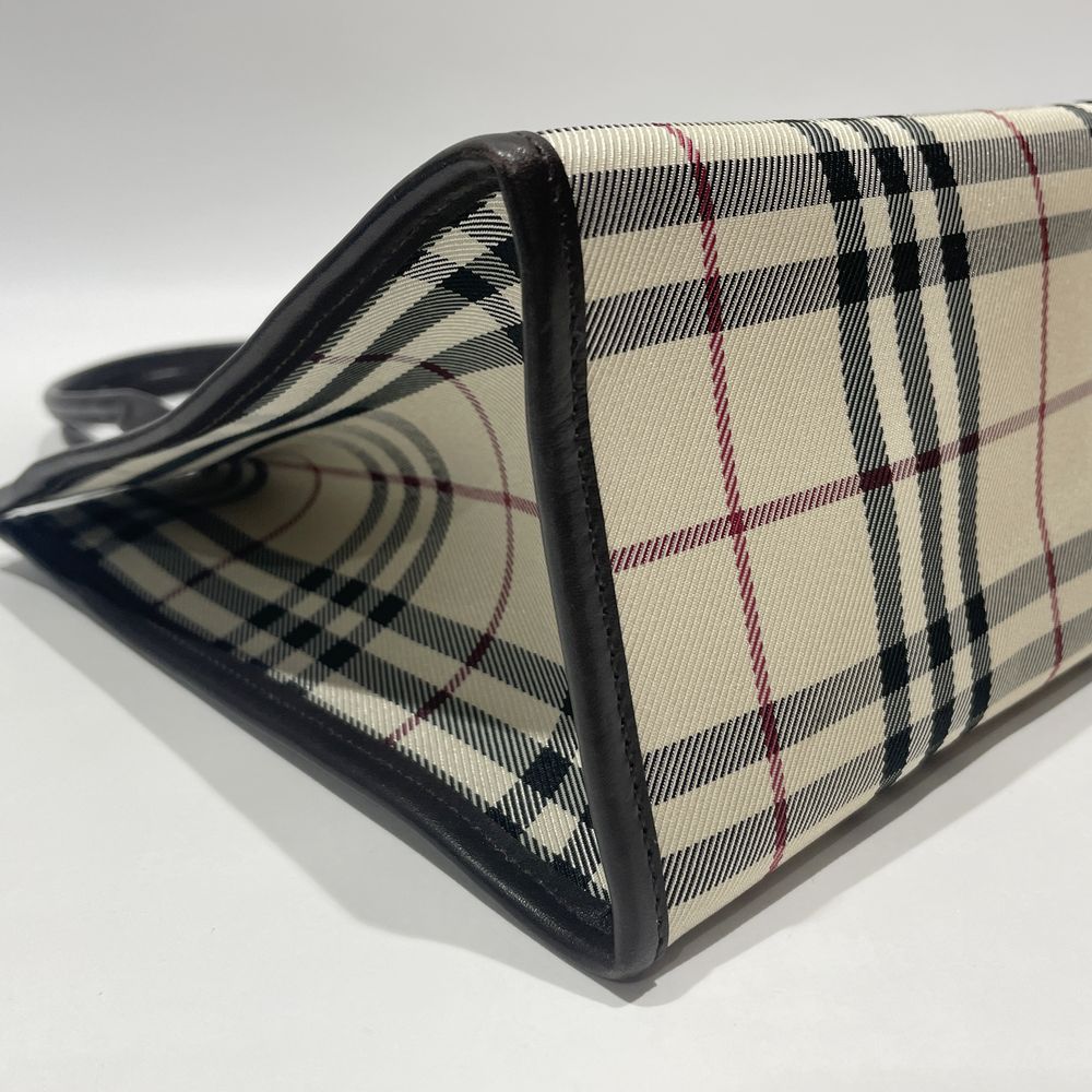 BURBERRY(バーバリー) ロゴ プレート チェック スクエア型 ミニ ヴィンテージ トートバッグ キャンバス/レザー レディース【中古AB】20240707