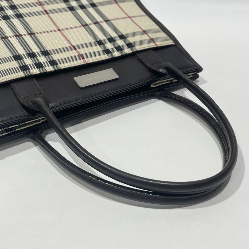 BURBERRY(バーバリー) ロゴ プレート チェック スクエア型 ミニ ヴィンテージ トートバッグ キャンバス/レザー レディース【中古AB】20240707