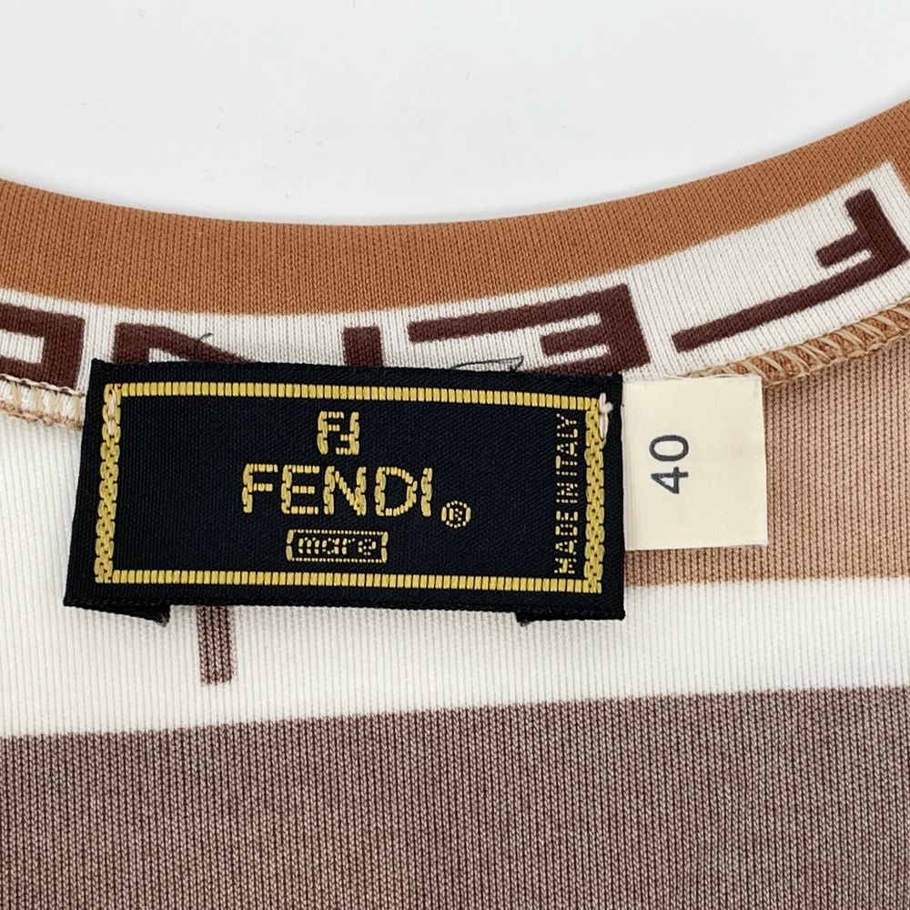 中古AB/使用感小】FENDI フェンディ ヴィンテージ サイズ40 ロゴ ミニ丈 伸縮 ボディコン ノースリーブ レディース ワンピース  イエロー/ブラウン20478658