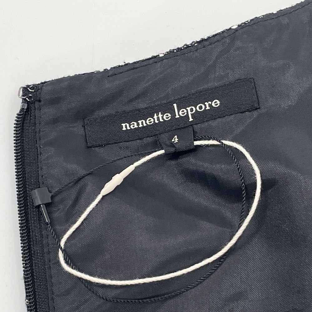 中古A/美品】nanette lepore ナネットレポー サイズ4 ツイード リボン プリーツスカート リネン混 レディース ワンピース  ブラック20478680