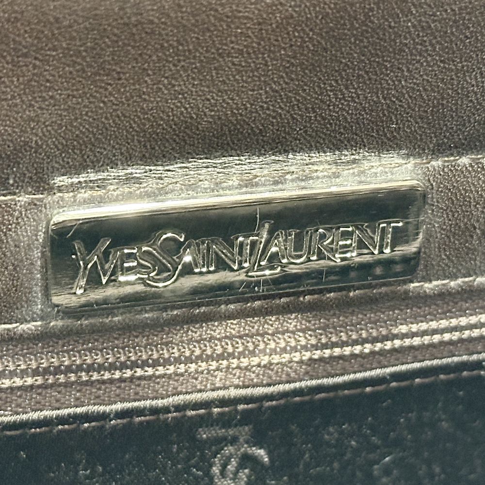 YVES SAINT LAURENT(イヴ・サンローラン) ロゴ プレート 型押し チェーン ヴィンテージ ハンドバッグ レザー レディース【中古B】20240727