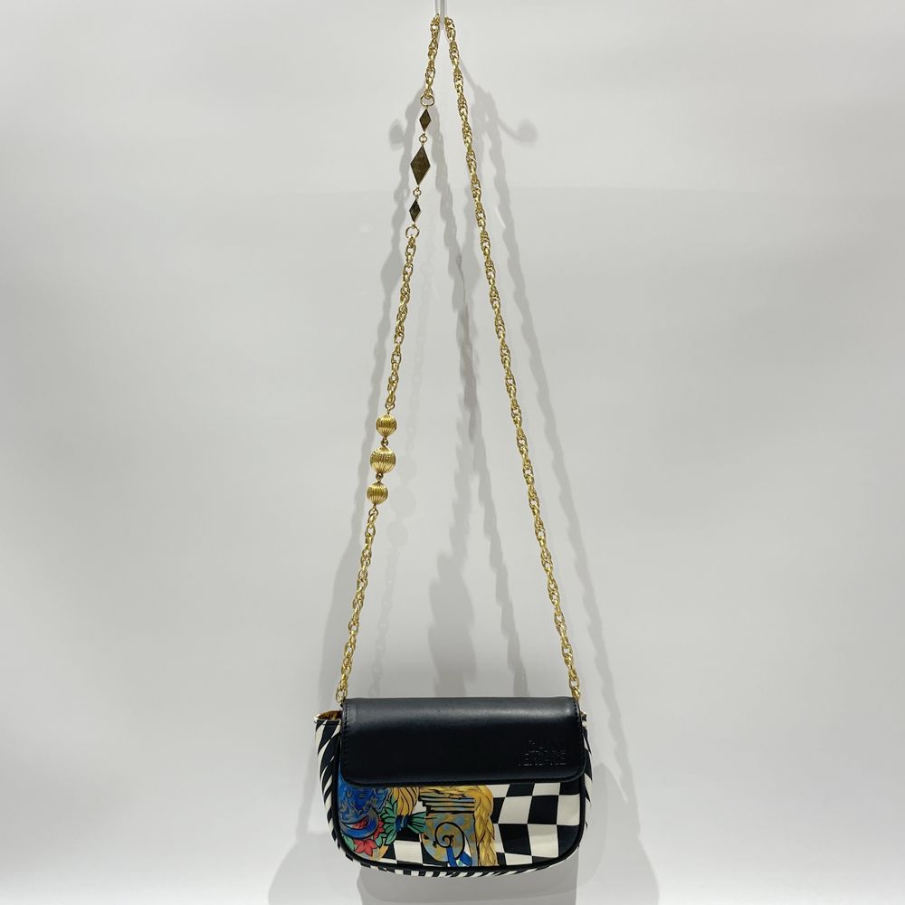 Gianni Versace(ジャンニ・ヴェルサーチ) プリント チェーン 2WAY ヴィンテージ ショルダーバッグ PVC/レザー レディース【中古B】20240727