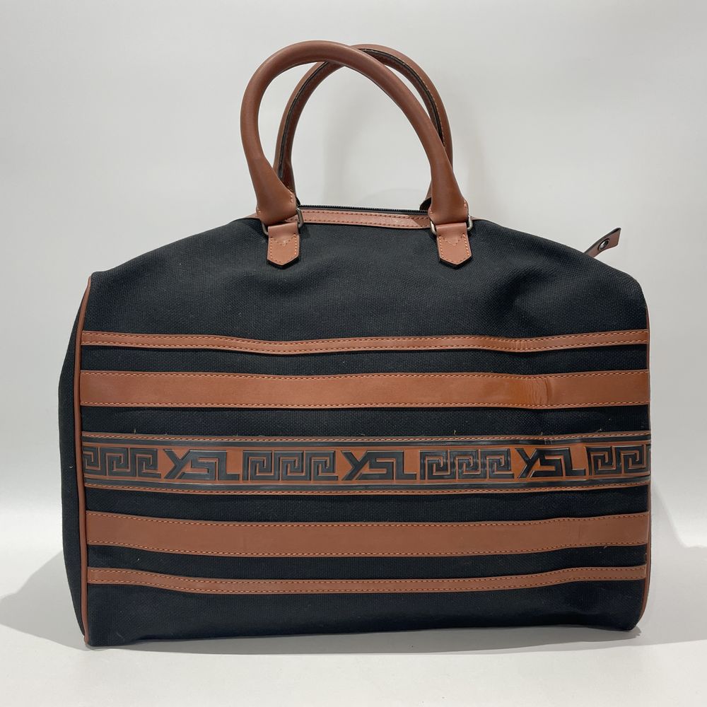 YVES SAINT LAURENT(イヴ・サンローラン) YSL ロゴ 民族 ヴィンテージ ボストンバッグ キャンバス/レザー レディース【中古B】20240714