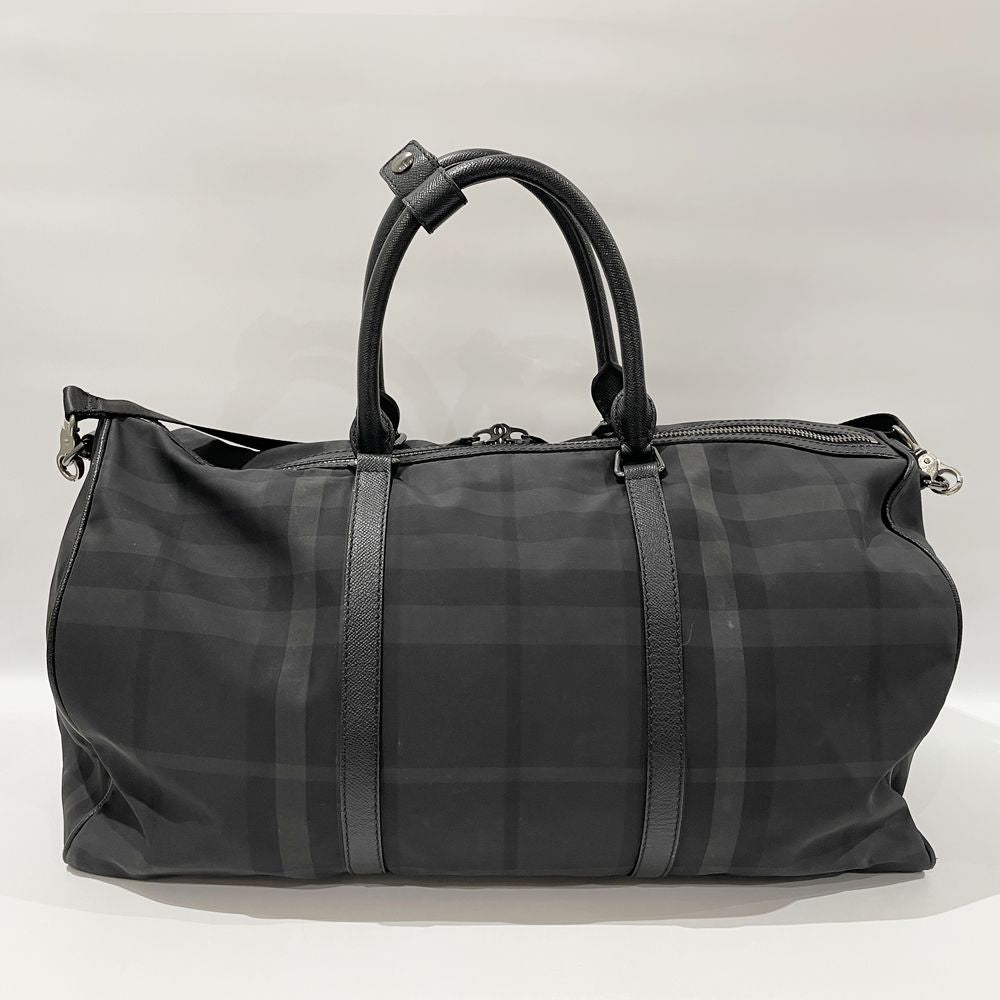 中古B/標準】BURBERRY バーバリー ロゴ プレート チェック 2WAY ユニセックス ボストンバッグ ブラック20480484