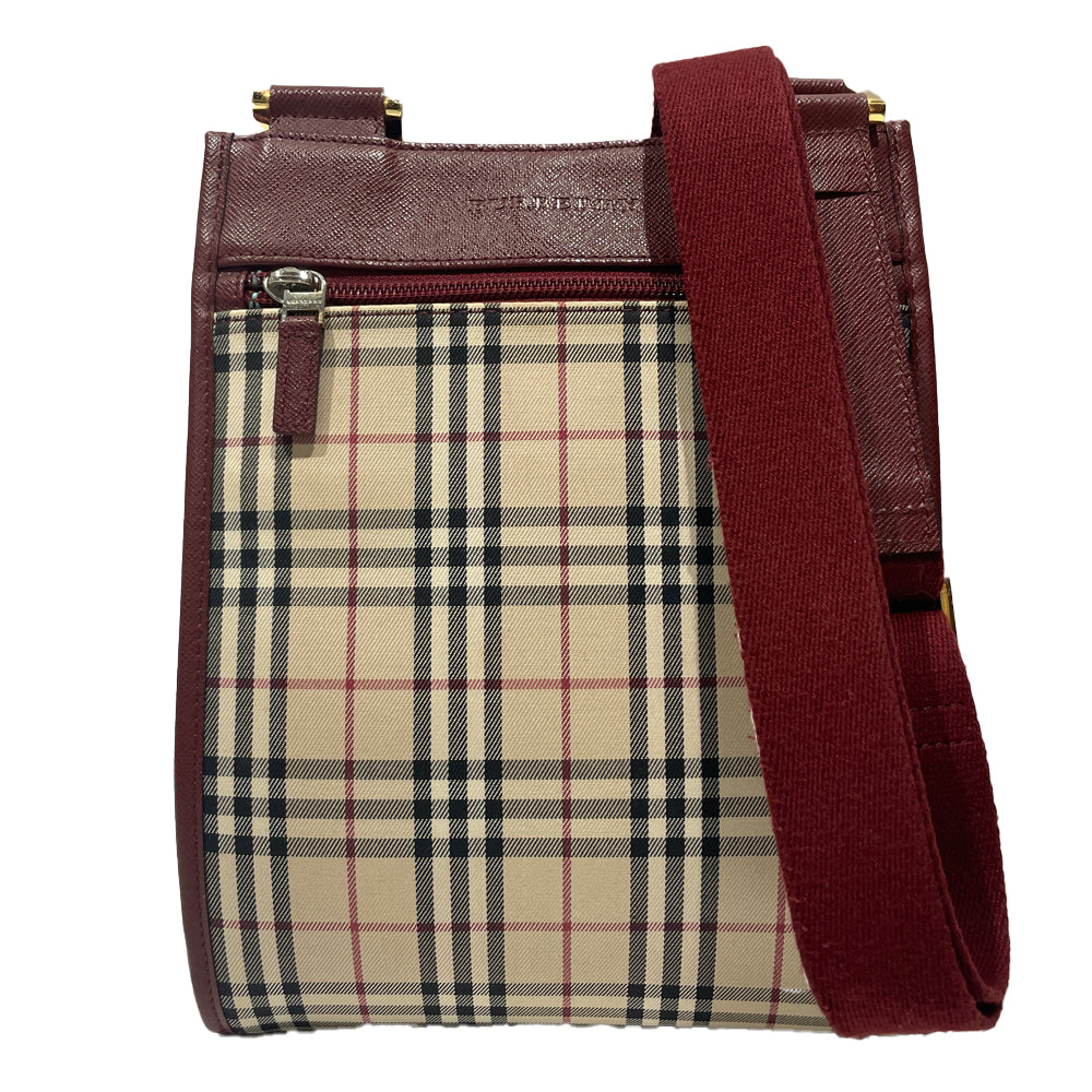 BURBERRY(バーバリー) ロゴ チェック 斜め掛け ショルダーバッグ キャンバス/レザー レディース【中古B】20240727