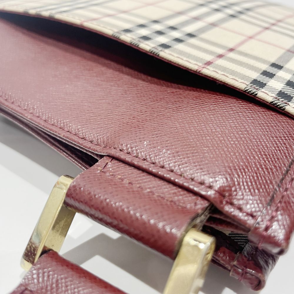 BURBERRY(バーバリー) ロゴ チェック 斜め掛け ショルダーバッグ キャンバス/レザー レディース【中古B】20240727