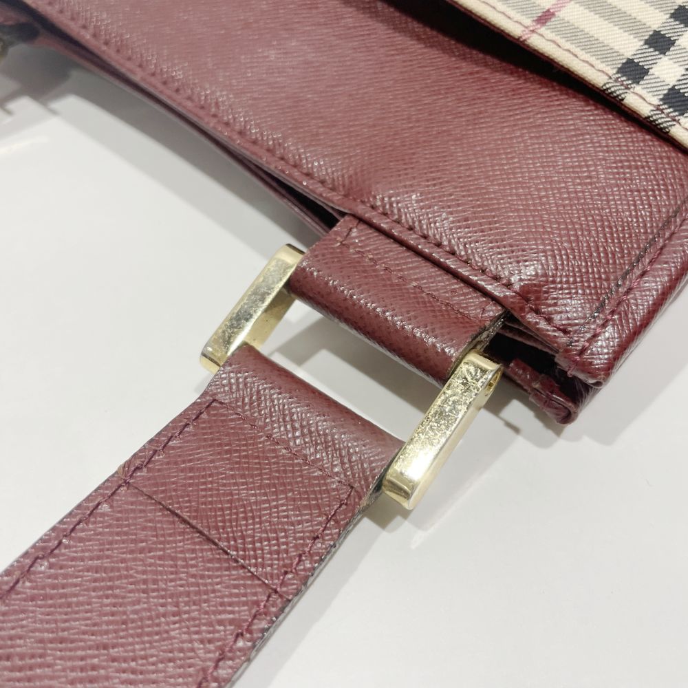 BURBERRY(バーバリー) ロゴ チェック 斜め掛け ショルダーバッグ キャンバス/レザー レディース【中古B】20240727