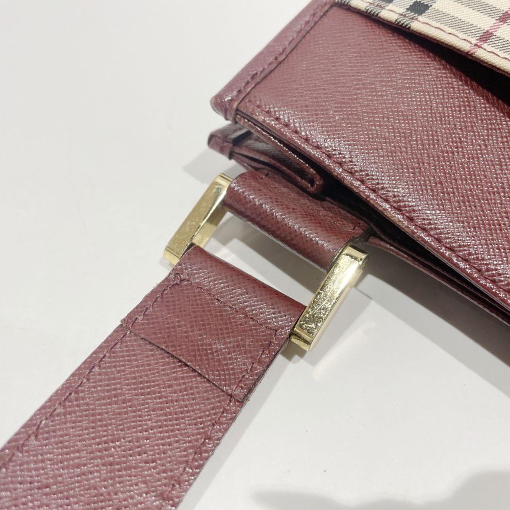 BURBERRY(バーバリー) ロゴ チェック 斜め掛け ショルダーバッグ キャンバス/レザー レディース【中古B】20240727