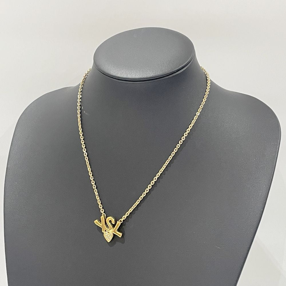 YVES SAINT LAURENT(イヴ・サンローラン) YSLロゴ ハート ヴィンテージ ネックレス GP/ラインストーン レディース【中古B】