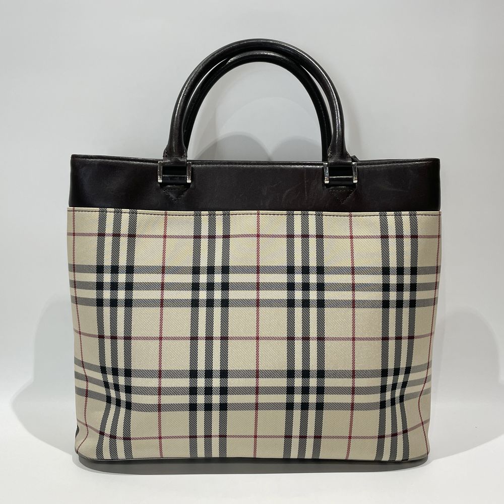 BURBERRY(バーバリー) ロゴ プレート チェック トートバッグ キャンバス/レザー レディース【中古B】20240713