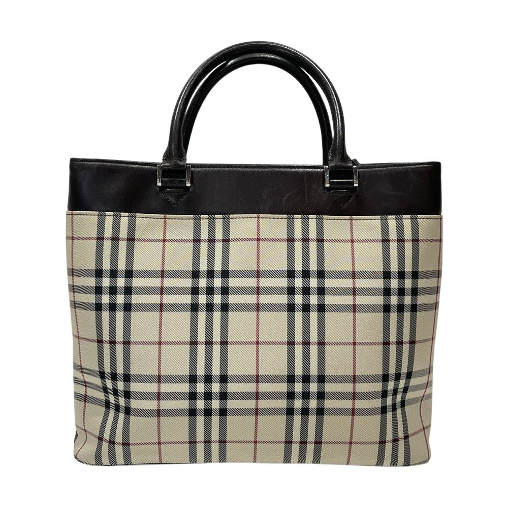 BURBERRY(バーバリー) ロゴ プレート チェック トートバッグ キャンバス/レザー レディース【中古B】20240713