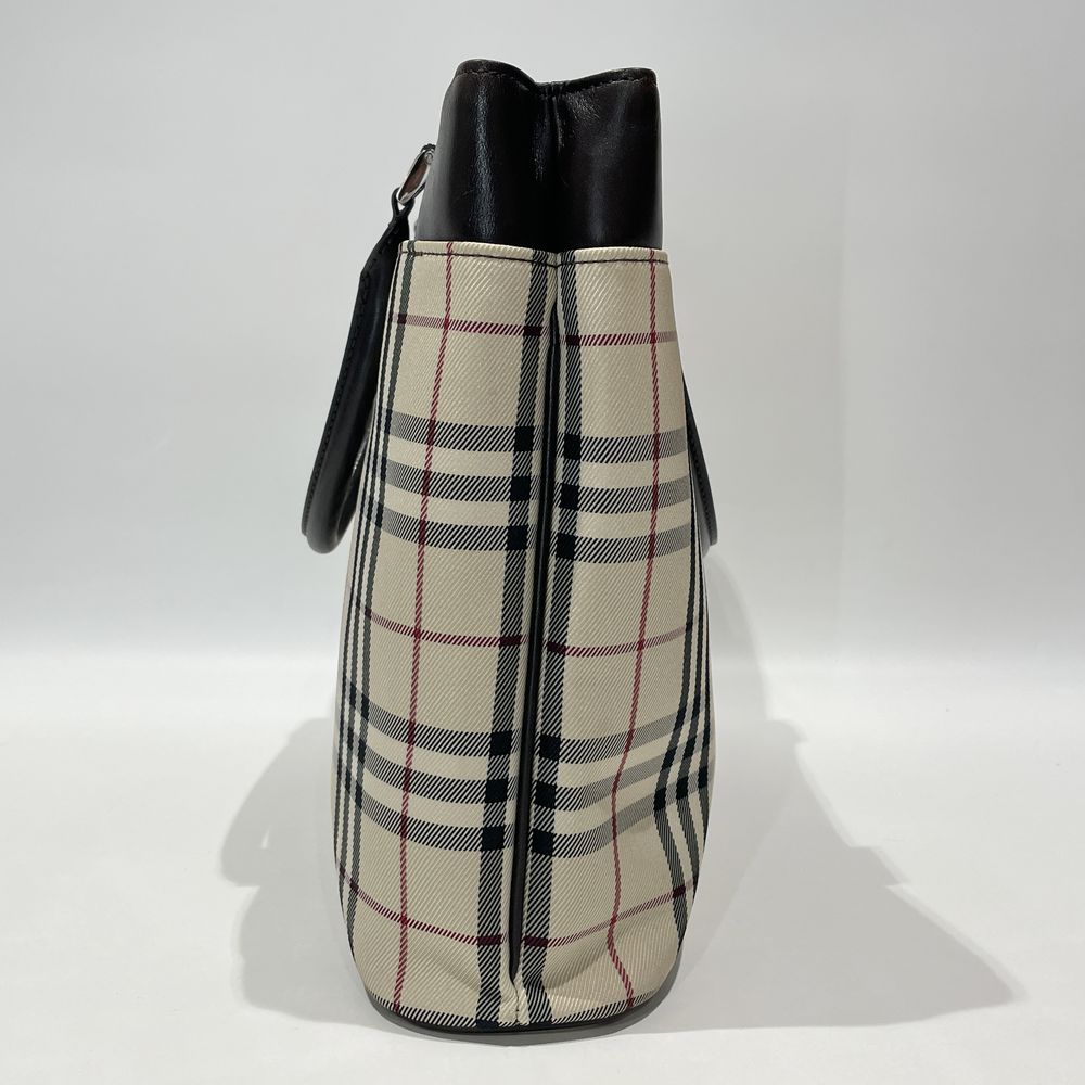 BURBERRY(バーバリー) ロゴ プレート チェック トートバッグ キャンバス/レザー レディース【中古B】20240713