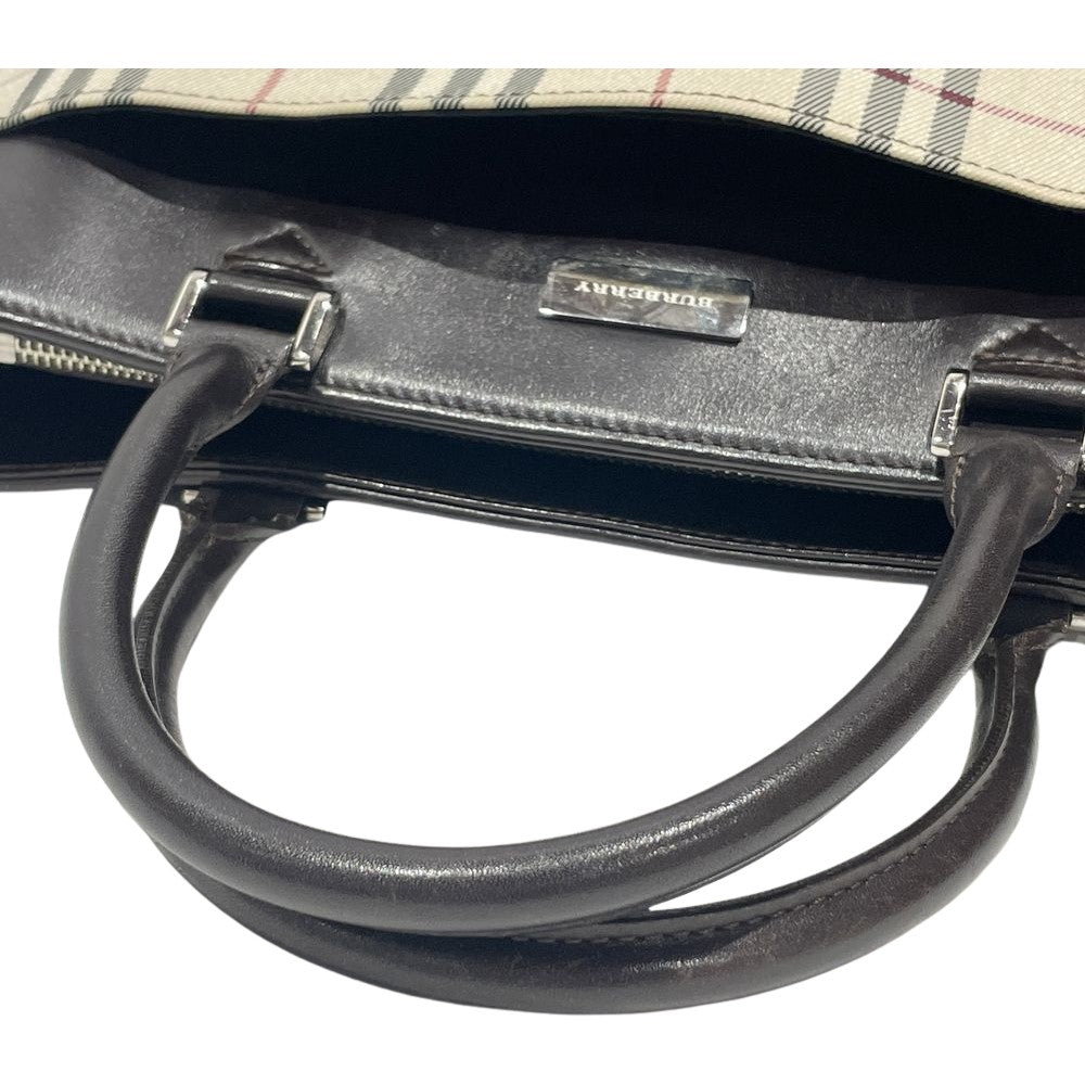 BURBERRY(バーバリー) ロゴ プレート チェック トートバッグ キャンバス/レザー レディース【中古B】20240713