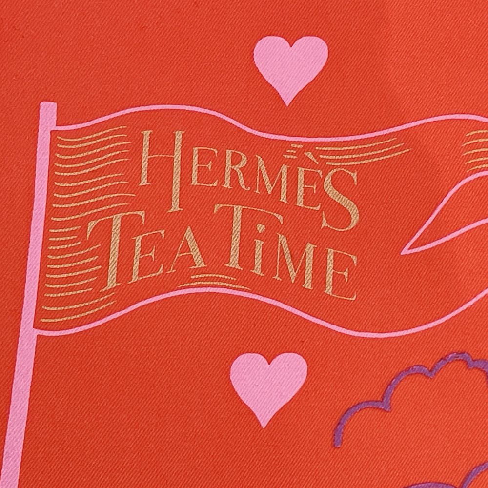 中古SA/極美品】HERMES エルメス カレ70 21AW Tea Time ティータイムメダイヨン ハート＆ドット ジョナサンバートン レディース  スカーフ レッド20481078