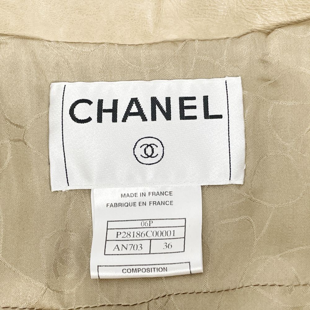 CHANEL(シャネル) サイズ36 レザー マトラッセステッチ 06P ミディアム丈 トレンチコート カーフ/シルク レディース【中古A】20240820