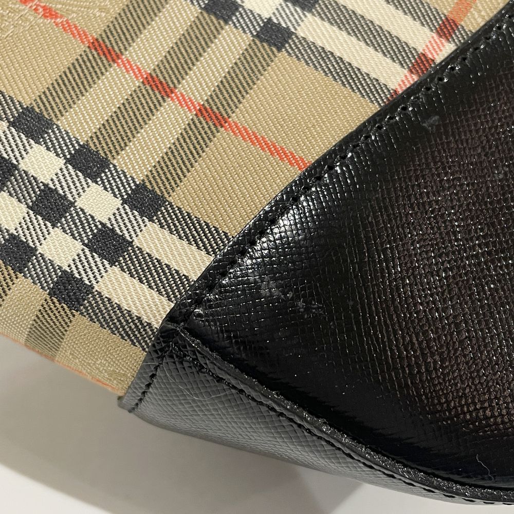 BURBERRY(バーバリー) ロゴ チェック チャーム付き ハンドバッグ キャンバス/レザー レディース【中古B】20240720