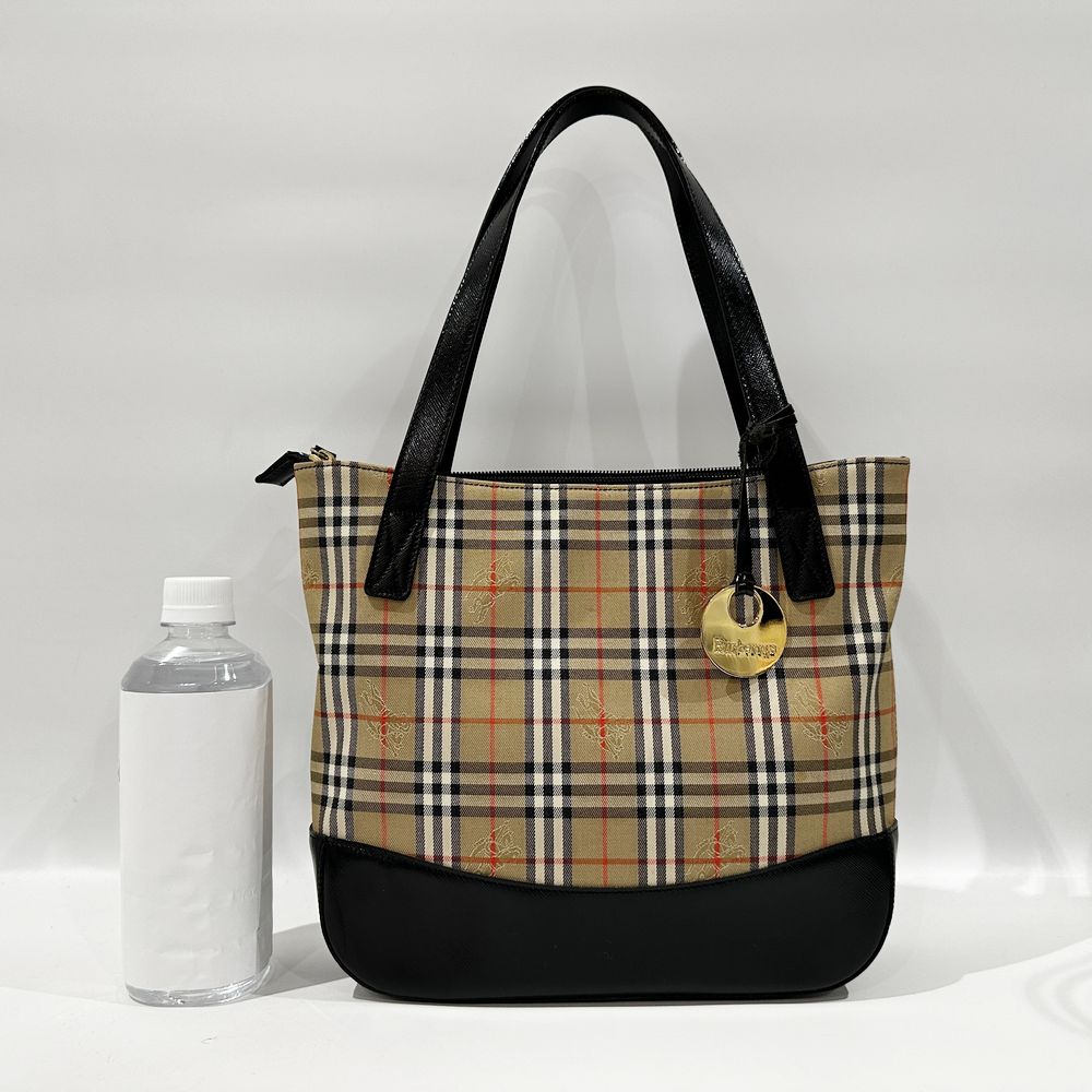 BURBERRY(バーバリー) ロゴ チェック チャーム付き ハンドバッグ キャンバス/レザー レディース【中古B】20240720