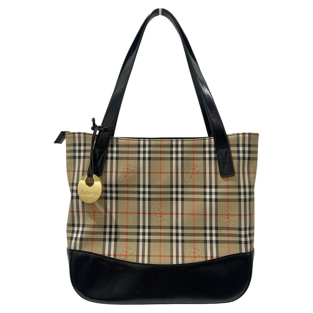 BURBERRY(バーバリー) ロゴ チェック チャーム付き ハンドバッグ キャンバス/レザー レディース【中古B】20240720