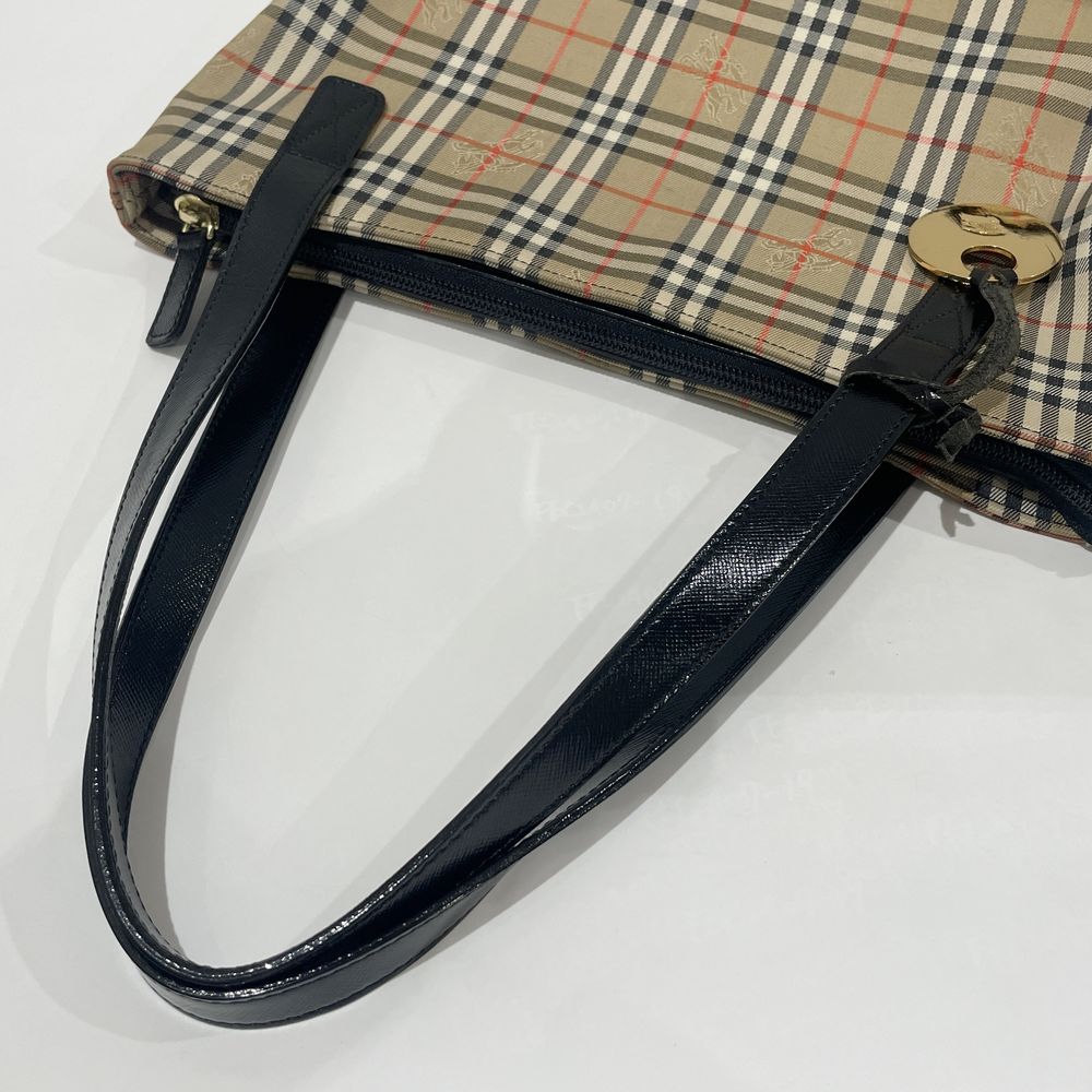 BURBERRY(バーバリー) ロゴ チェック チャーム付き ハンドバッグ キャンバス/レザー レディース【中古B】20240720