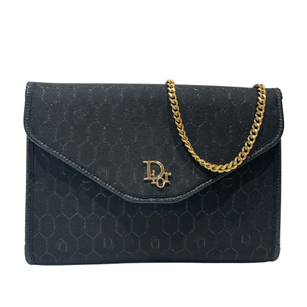 Christian Dior(クリスチャンディオール) ロゴ金具 ハニカム チェーン 斜め掛け ヴィンテージ ショルダーバッグ キャンバス/レザー レディース【中古AB】20240727