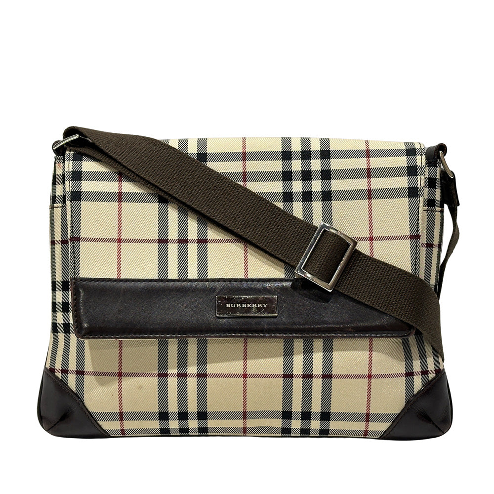 BURBERRY(バーバリー) ロゴ プレート チェック 斜め掛け ショルダーバッグ キャンバス/レザー レディース【中古B】20240727