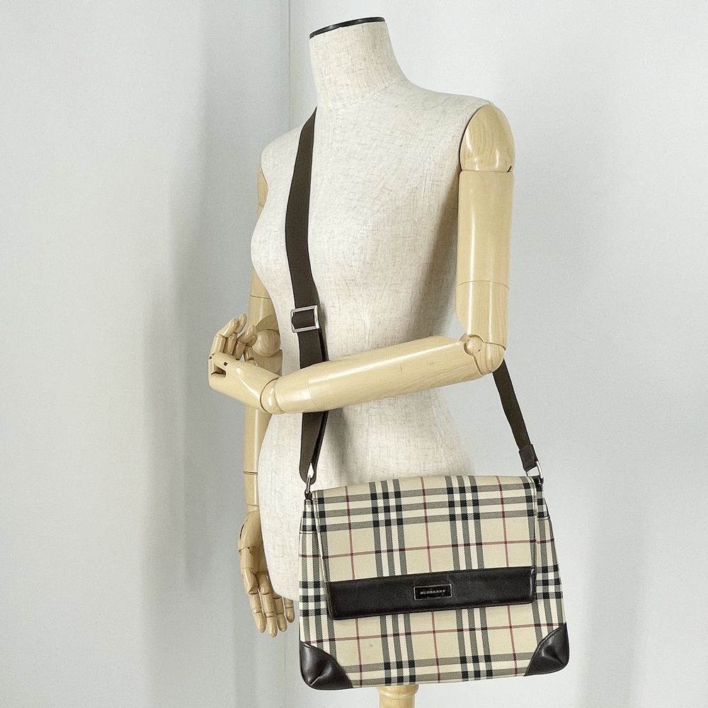 BURBERRY(バーバリー) ロゴ プレート チェック 斜め掛け ショルダーバッグ キャンバス/レザー レディース【中古B】20240727