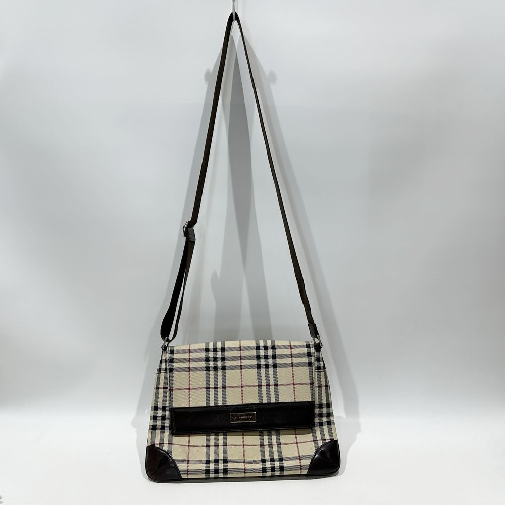 BURBERRY(バーバリー) ロゴ プレート チェック 斜め掛け ショルダーバッグ キャンバス/レザー レディース【中古B】20240727