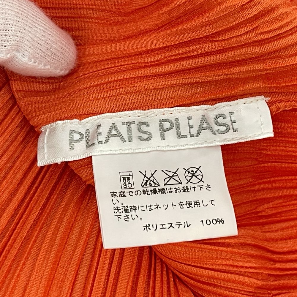 中古AB/使用感小】PLEATS PLEASE プリーツプリーズ イッセイミヤケ プリーツ加工 七分袖 サイズ3 レディース カットソー  PP21-JK145 オレンジ20482756