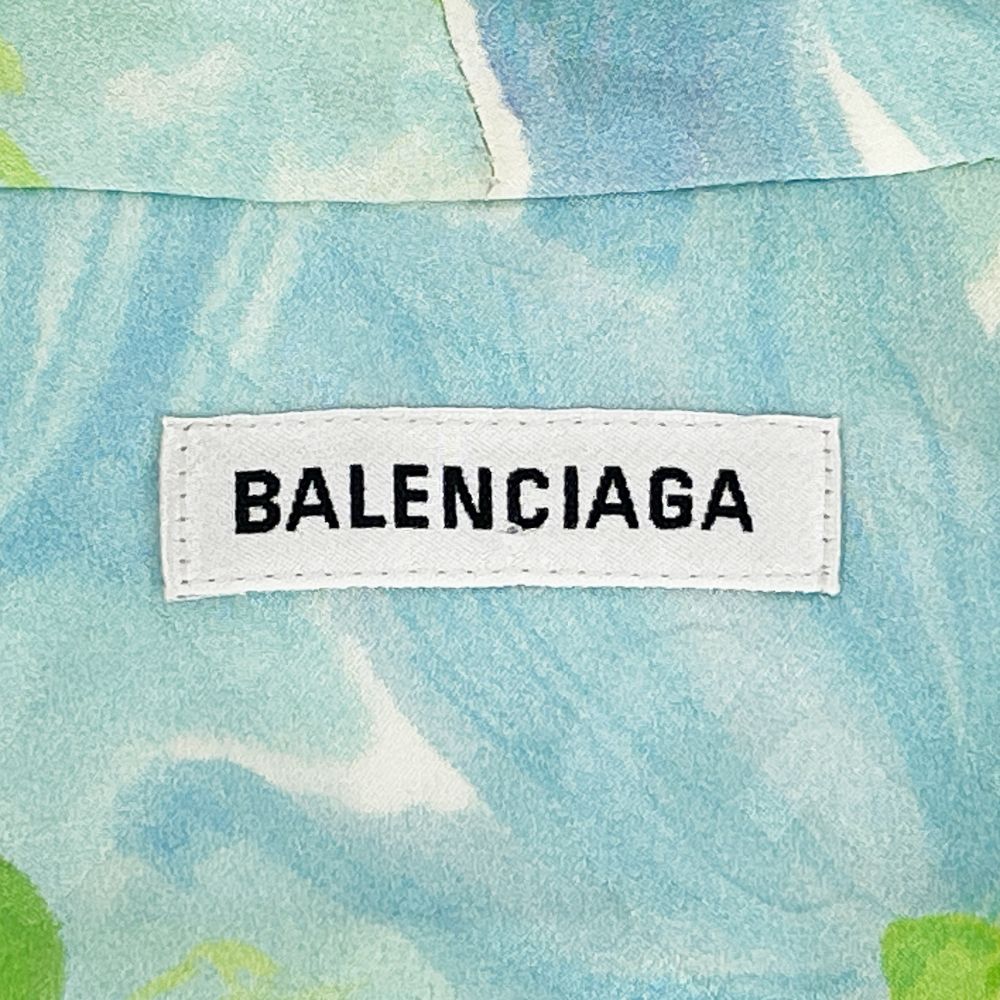 BALENCIAGA(バレンシアガ) 花柄 フラワー サイズ36 半袖 オーバーサイズ ロゴジャガード シャツ ブラウス シルク/ レディース【中古AB】20240817