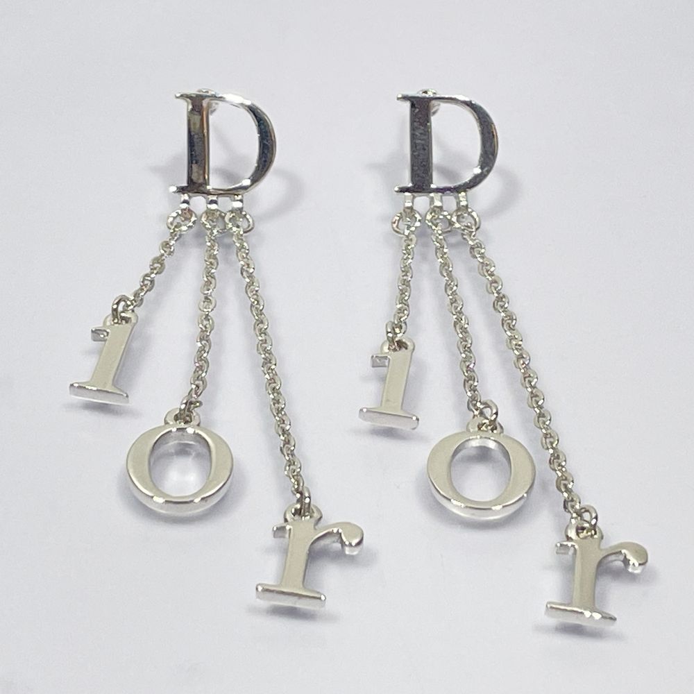 中古AB/使用感小】Christian Dior クリスチャンディオール ロゴ スイング チェーン ヴィンテージ メタル レディース ピアス  シルバー20483514