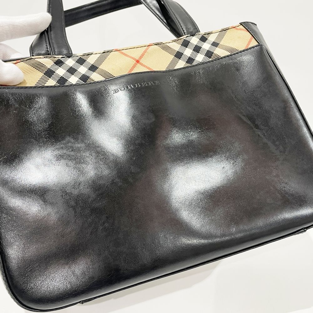 BURBERRY(バーバリー) ロゴ 一部チェック ハンドバッグ レザー/キャンバス レディース【中古B】20240804