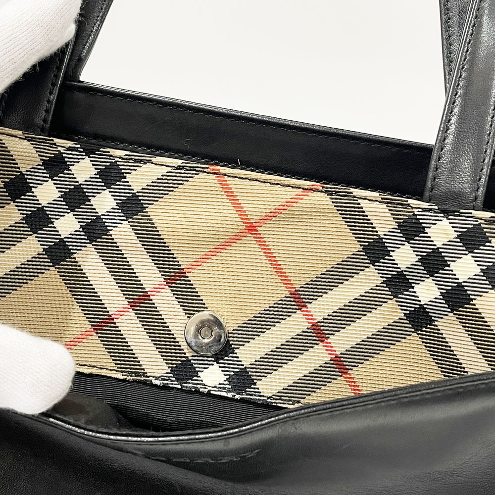 BURBERRY(バーバリー) ロゴ 一部チェック ハンドバッグ レザー/キャンバス レディース【中古B】20240804